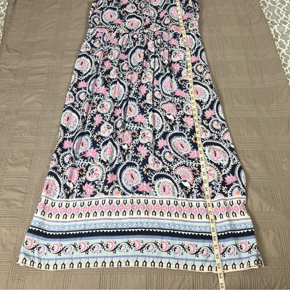 Talbots Maxi Dress Blue Pink Paisley Floral Sleeveless Empire Waist Splitneck 18 - Picture 12 of 14